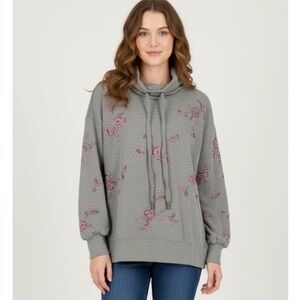 DEMOCRACY Embroidered Floral Sweatshirt, No Pockets, Women’s S, Gray